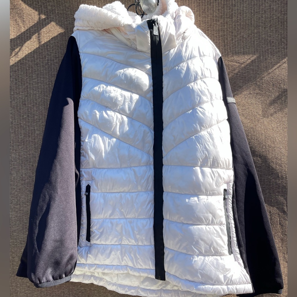 Women’s CALVIN KLEIN Women’s White Black Hooded Performance Pockets Jacket 3XL